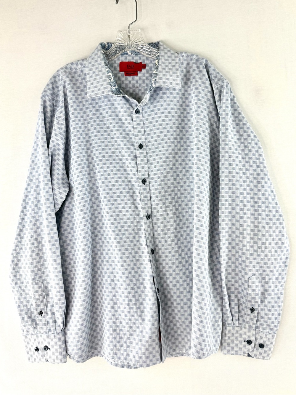 ELIE Balleh Light Blue Geometric Patterned Modern Fit Button Down Shirt